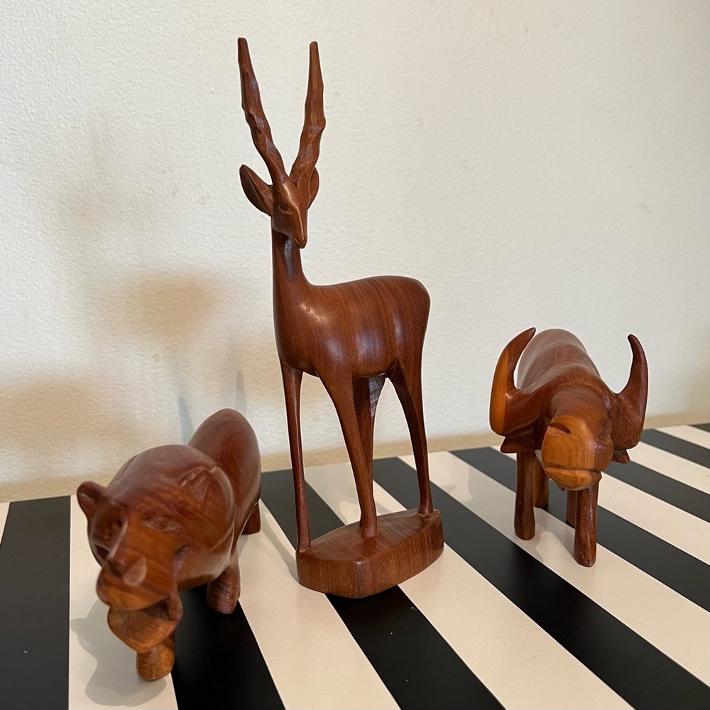 Vintage MCM Wooden Hand Carved Animal Trio Set
